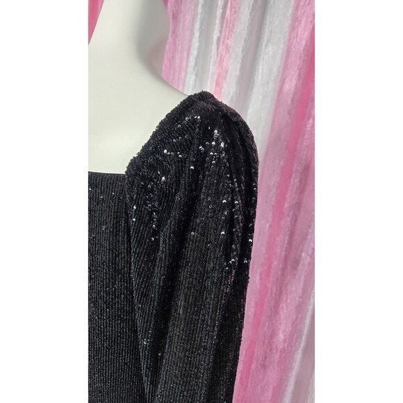 Express Black Sequin Rouched Stretch Evening Blouse Size Large - Picture 11 of 16
